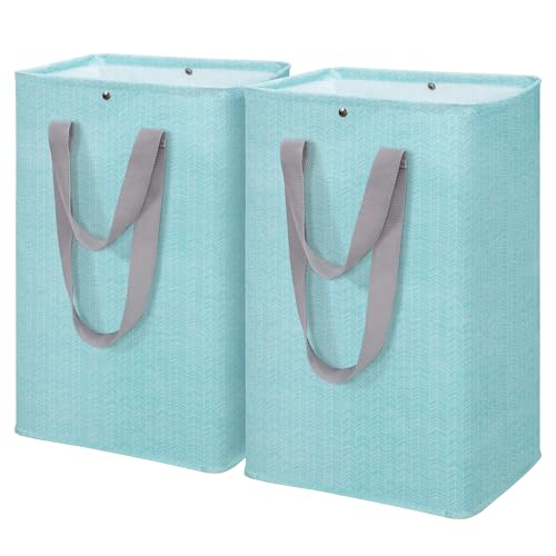 STORAGE MANIAC 2 Pack Large Laundry Hamper Waterproof Freestanding Collapsible Laundry Hamper, Tall Clothes Hamper Tall Laundry Baskets Laundry Bag with Easy Carry Handles, 75L Blue Herringbone