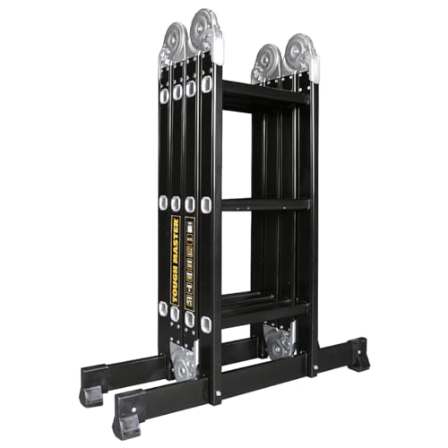 TOUGH MASTER Multi-Purpose Aluminium Ladder EN131-6 Certified Folding Extension Ladder with Platform Professional Combination Ladder for Stairs Decorating Loft & Garden Use