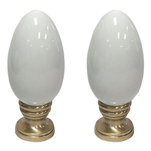 Image of Royal Designs, Inc. Ceramic Egg Shaped Lamp Finial for Lamp Shade, F-5048WH-2, White, Pack of 2