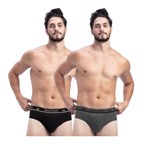 Image of Milton Mens Pure Cotton Solid Briefs|Soft Breathable Underwear for Men|Outer Elastic Comfort Fit Waistband|Skin-Friendly Essentials|Multi-Color, Color Name May Vary as per Availability|Pack of 2
