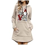 TIREOW Frauen Herbst Frohe Weihnachten Weihnachtsmann Rentier Print Kapuzenpullover Figurbetontes Kleid Langarm Weihnachten Hoodie Sweatshirts Kleid Cocktailkleid Weihnachtskleid (Beige-04, XXL)