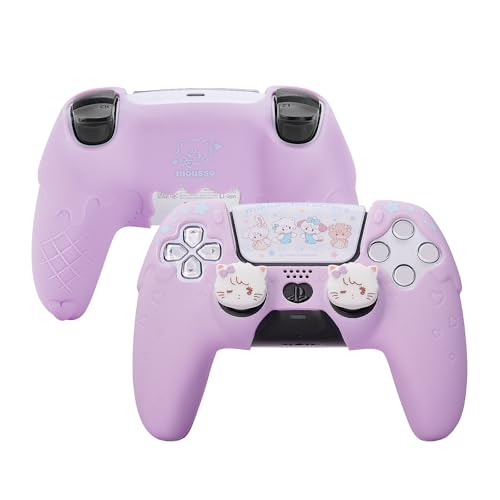 Image of GeekShare Compatible with ps5 Controller Skin Set, Silicone Protective Shell for Gaming Consoles Wireless Controller, Sweet Ice Cream Purple Cover with 2 Thumb Grip Caps - Mikko