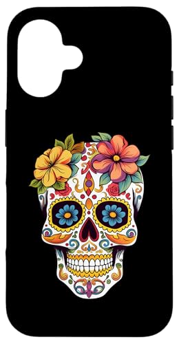 Cráneo de azúcar Dia De Los Muertos Halloween Flores Divertidas Carcasa para iPhone 16