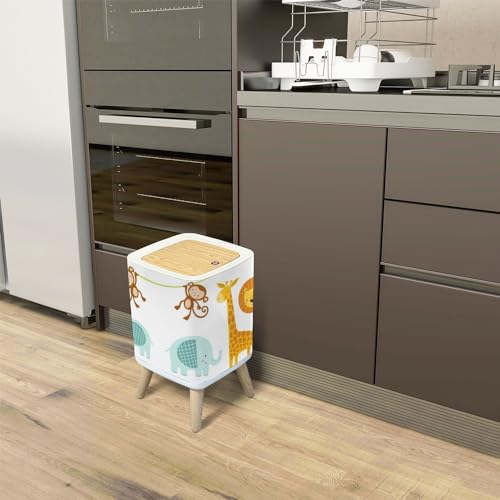 Image of Trash Can with Lid A Set Cute Jungle Animals Elephant Lion Giraffe Monkey Garbage Can Rectangular Waste Bin Press Cover Dog Proof Wastebasket for Kitchen Bathroom Living Room Nursery