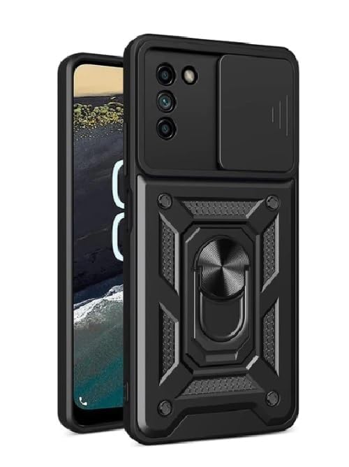Image of Casodon Heavy Duty Back Case Cover for Nokia G21 5G, Shockproof Nokia G21 Back Cover, Ring Case with Kickstand and Camera Protection Shutter - Black