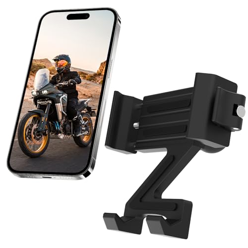 Image of Motorcycle Phone Holder with 1 inch Ball Head, Aluminum Alloy & Semi-Enclosed Design One-Hand Release Quick Access Adjustable Bike Ebike Smartphone Stand Mount, 66001