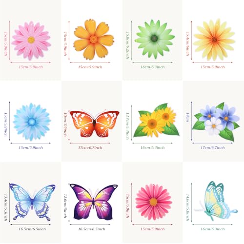 Image of 36 Pcs Spring Summer Butterfly Flower Party Decoration Hanging Ceiling Swirl Streamer Large Paper Flora Butterfly Decor for Classroom Office Mothers Day Home Garden Girl Birthday Baby Shower Tea Party