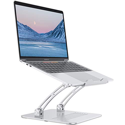 Laptop Stand, OMOTON Height Adjustable Computer Stand for Desk, Exceptionally Stable Laptop Riser Holder with Heat Vent, Compatible with MacBook Pro, Air, Samsung, Laptops up to 17 inches, Silver