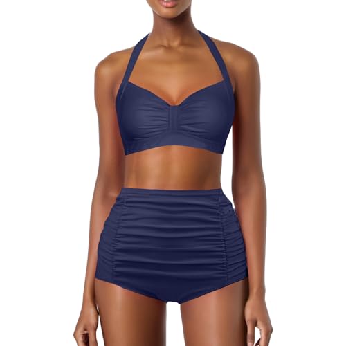 2026 Conjunto de Bikini Mujer Cintura Alta Ruched Traje de Baño, Bikinis Mujer Talle Alto Barriga Deportivo De Cintura Alta Tallas Grandes Sexy Conjunto De Bikini Triángulo Bikini Cómodo
