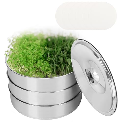 EBaokuup Kit de bandeja de germinación de semillas de acero inoxidable de 3 niveles, 5.4 x 8.3 pulgadas, malla apilable para brotar semillas con base y tapa, bandeja de germinación de semillas para