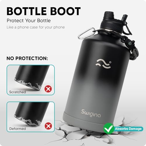 Image of Swigina [2-IN-1 LID] Gallon Insulated Water Bottle with Silicone Boot (48hrs Cold /24hrs Hot) - DIY Stickers, Leakproof, BPA Free, 128 oz