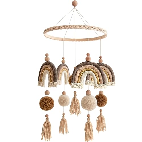 Image of Baby Crib Mobile Rainbow Boho Nursery Mobile Baby Mobile for Crib, Macrame Rainbow Baby Mobile for Newborn, Baby Shower Gift, Boho Nursery Decor