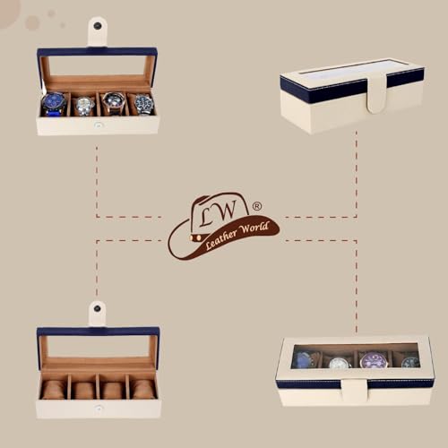 Image of Leather World Faux Leather Watch Box Organizer For Men & Women - Wrist Watch Box Holder 4 Slots - Removable Pillows Display Case - Gift for Loved Ones - Tan