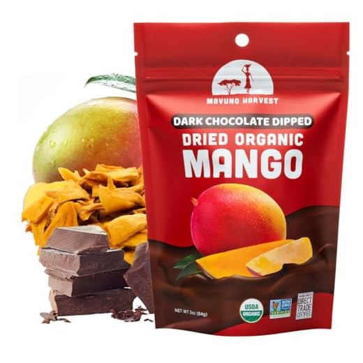 Mavuno Harvest Organic Chocolate Covered Mango - Organic Dried Mango Dipped in Dark Chocolate - Non GMO, Fair Trade, No Preservatives & Vegan Chocolate Treats - Healthy Chocolate Snacks - 1 lb Bag