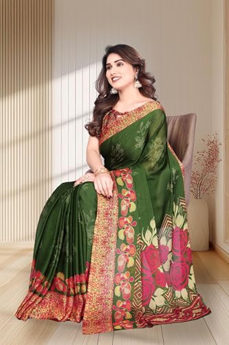 Image of SUPERLAXMI Women's Chiffon Floral Printed Saree with Blouse Piece
