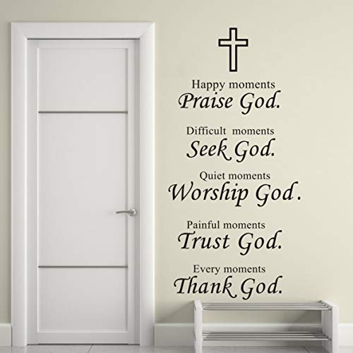 Religious Wall Decal Happy Moments Praise God Every Moment Thank God Quotes Wall Sticker Christianity Decor Mural Am102 (57X99Cm Black) #TOP3