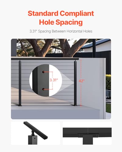 VEVOR 4er-Set Kabelgeländerpfosten, 106,7x3x5cm Deckgeländerpfosten mit horizontalen & vorgebohrten Löchern, SUS304, mit horizontaler & gebogener Halterung, Schwarz, 4JZLGZXHS106REP67001V0