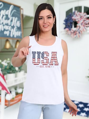 Image of Ithalt Plus Size 4th of July Tops for Women American Flag Tank Tops USA Patriotic Shirts Red White and Blue Sleeveless