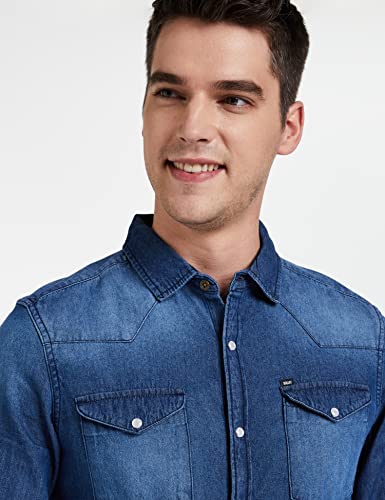 Image of Amazon Brand - INKAST Men's Solid Slim Shirt (INK-SH-103B Blue 3 4XL)