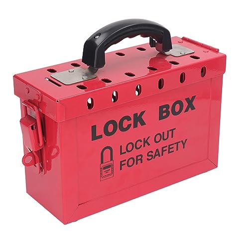 Safety Group Padlock Box, Stainless Steel Lockout Tagout Box with Ergonomic Handle, Holds 13 Padlocks, Hinged Lid and, Visible Key Hole, OSHA Compliance