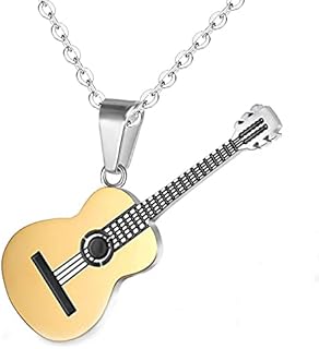HMOOY Guitar Necklace, 316L Stainless Steel Guitar Pick Necklace Guitar Pendant Necklace for Men Adjustable Music Necklace Music Instrument Lover Gift Musician Jewellery