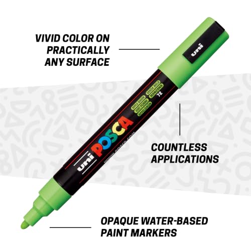 Image of POSCA PC-5M Water-Based Paint Markers, Medium Reversible Tip (1.8-2.5 mm), 8 Count Green Shade Colors