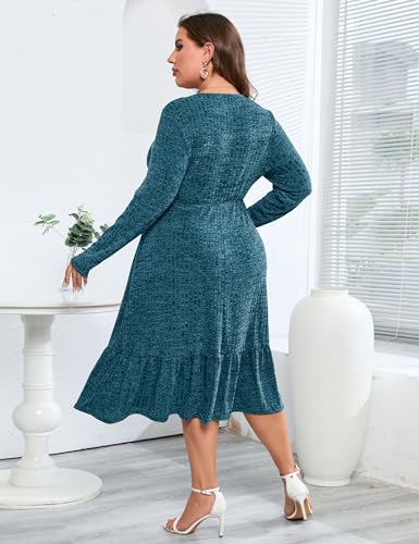 Image of ShopWonder Womens Plus Size Ribbed Knit Sweater Dress Long Sleeve Stretchy Comfy Casual Fall Dress with Pockets