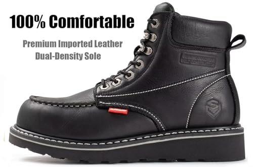 Image of SUREWAY 6 inch Mens Heavy Duty Soft /Composite /Steel Toe Work Boots for Men,Comfortable & Durable,GoodyearWelt,Full Grain Leather,Oil /Slip Resistant,Wedge Moc Toe Industrial Construction Boots