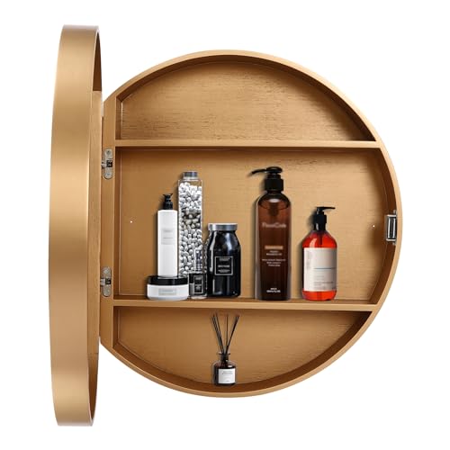 KONKENIE 2-in-1 Medicine Cabinet 19.7in Wall-Mounted Wood Mirror Cabinet Round