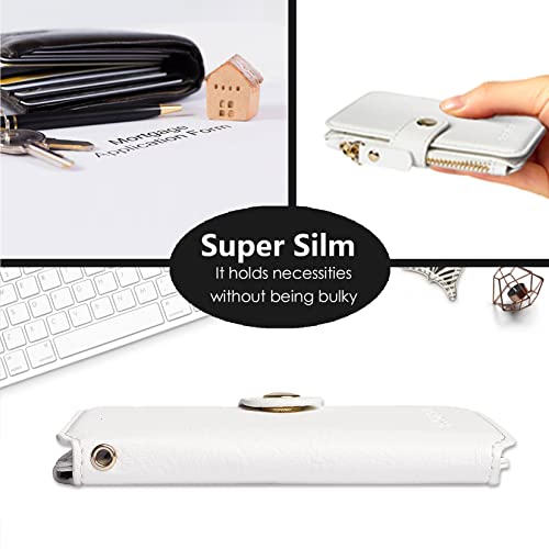 Image of M-Plateau Phone Wallet Stick on, PU Leather Card Holder with Zipper Pocket Compatible with iPhone Case (White)