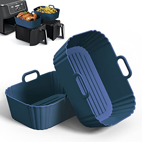 Silicone Air Fryer Liner 2Pack, Repeatable Silicone Liners for Ninja Dual Air Fryer AF400UK & Tower T17088, 7.87inch Silicone Air Fryer Pot Basket, Ninja Dual Air Fryer Accessories
