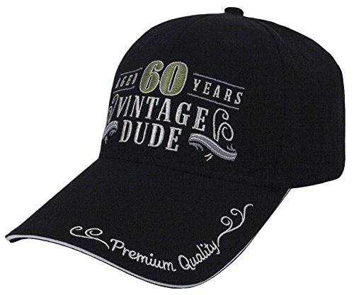 Laid Back 60th Birthday Vintage Dude Hat, Adjustable, Black