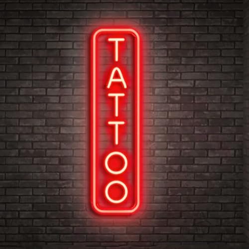 Image of Dimmable Tattoo Neon Sign,LED Reusable Neon Signs,Arylic Tattoo Shop Sign with Dimmer for Tattoo Salon, Studio, Shop Plaque,Tattoo Gifts for Friends,16x5.9in(Red)