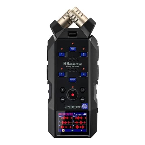 Zoom H6essential (2024 Model, Essential Series) a 32-bit con Coma Flotante, accesibilidad, 6 Pistas, micros estéreo, 4 entradas XLR/TRS, Interface de Audio, para músicos, podcasters y cineastas