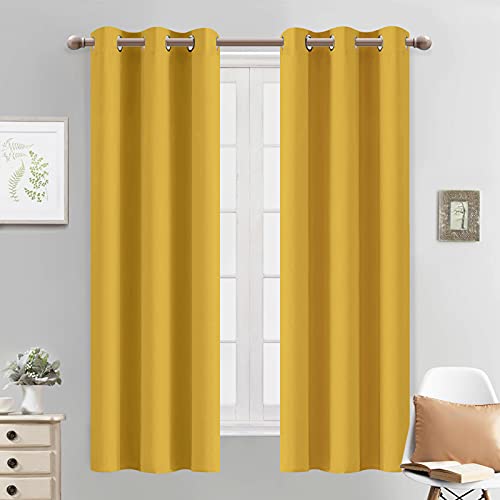 Yakamok Light Blocking Window Blackout Curtains Thermal Insulated Room Darkening Drapes for Bedroom,Solid Grommet Top Window Panels, 38x63 Inch, Mustard Yellow, One Pair