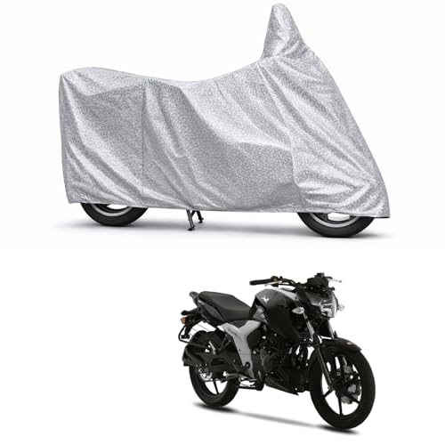 Image of 100% Waterproof Two Wheeler Body Cover Multi Layered Fabric Designed for TVS Apache RTR 1604V | Belt Buckle Lock | Silver Mag