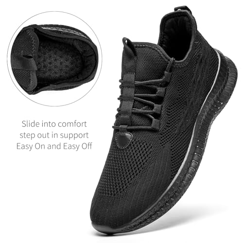 Image of Mens Running Shoes Slip On Walking Sneakers Tennis Gym Shoes Casual Road Fashion Breathable Lightweight Workout Sport Black Size US 8
