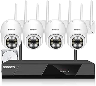 sansco [2-Way Audio, Color Night Vision] Wireless PTZ Security Camera Systems, 8CH NVR CCTV System 1TB HDD, 4x 3MP PTZ Outdoor WiFi Camera, Mic/Speaker/Alarm Siren, Human Detection, Email/ APP Alert