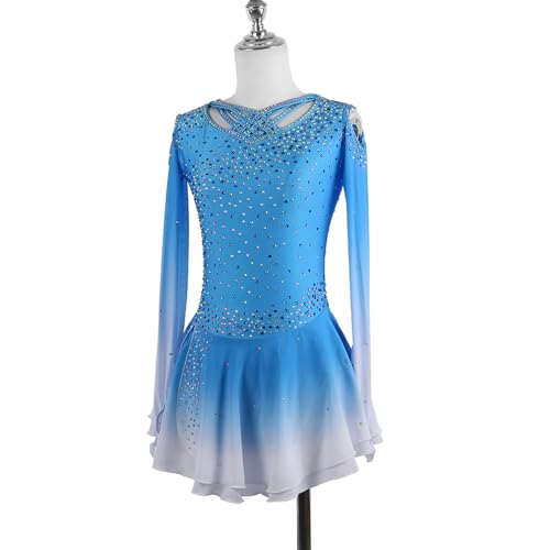 DIJITOO Vestido de patinação artística gradiente com alças cruzadas e alças cruzadas para competição