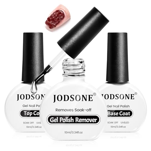 JODSONE 3-Piece Gel Nail Remover Set, 10ml Top & Base