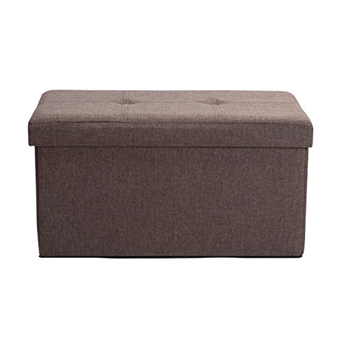 Simplify Faux Linen Folding Storage Ottoman | Double | Collapsible | Tufted Padded Seating | Foot Rest | Toy Box | Bench | Espresso #TOP1