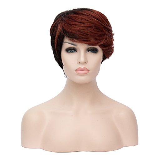 TopWigy Short Wigs for Women Heat Resistant Wigs Synthetic ombre Black Red Short Straight Wigs Stylish Costume Wigs+ Wig Cap (Brown Red)