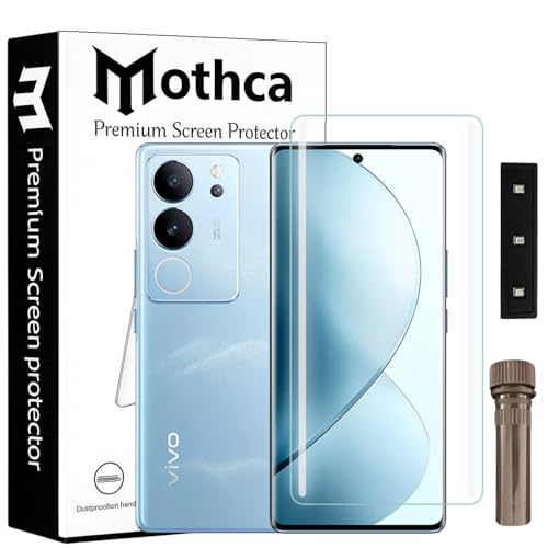 Image of Mothca Curved UV Tempered Glass Screen Protector for Vivo V29 / V29 Pro | Transparent | Pack of 1 | Full Screen Coverage with UV Installation Kit