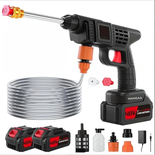 Image of MANSAA Car Washer High Pressure Gun, 48V 12000mAh Cordless Pressure Washer, Portable High Pressure Water Gun for Car Wash, Bike Washing Jet Spray Gun Machine, Adjustable Nozzle -Without Box (Black)
