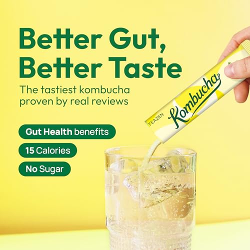 Image of TEAZEN Lemon Kombucha Tea, Hydration Drink Mix, Sugar Free, Live Probiotics & Prebiotics, 10 Sticks, 1.76oz