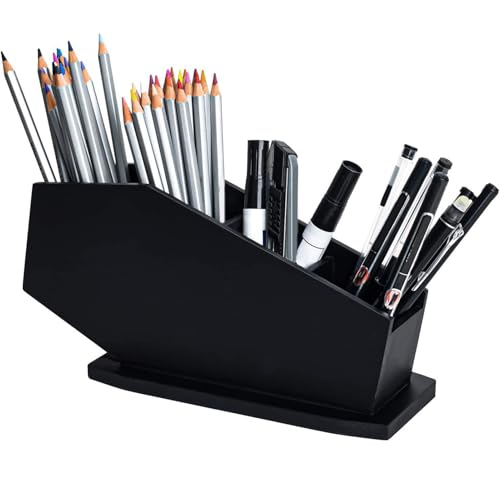 Porte-pinceaux de maquillage – Rangement portable pour pinceaux de maquillage, compartiment pratique | Porte-pinceaux de maquillage en bois pour coiffeuse et Halloween, (noir) (25 x 13 x 8 cm)