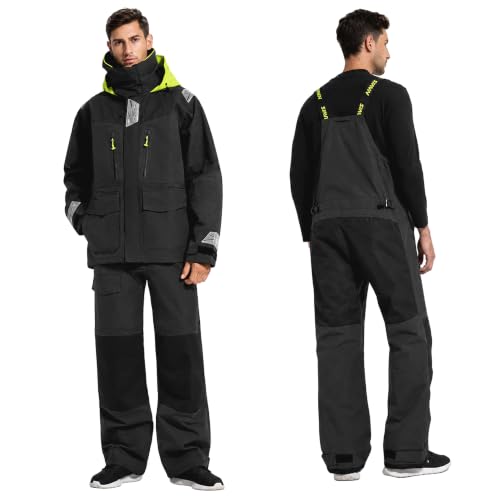 Image of Men's PRO Offshore Sailing Suit, Waterproof Jacket & Bib Pants | 3-Layer Fabric, Hi-Vis Hood, Reinforced Hips And Knees, Adjustable Suspenders, Reflective Safety Details