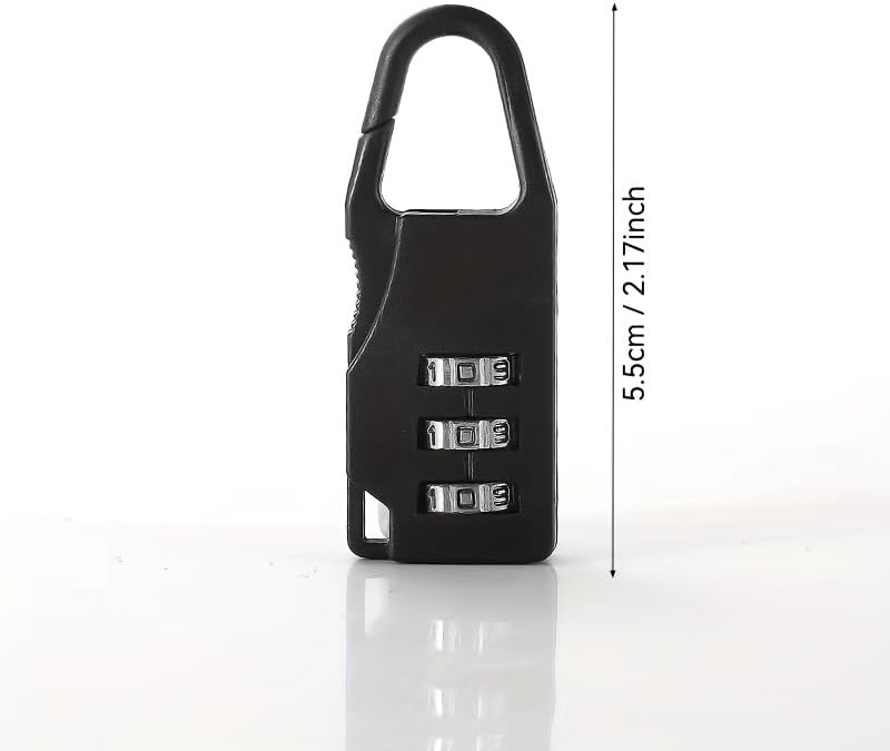 3-Digit Combination Lock for Luggage Zipper, Portable Travel Bag Security Lock, Black