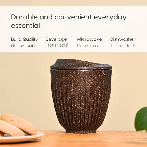 Image of Eha Earth Friendly Retro Coffee Mug with Lid | Tea Cup Set | 250 ml | Made with Rice Husk | Microwave Safe Mugs for Gifting | 1 Unit | Coffee
