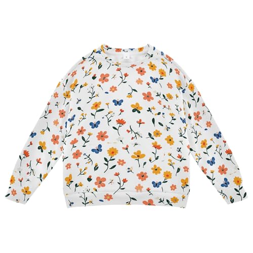 JUNZAN Flowers Lily Butterflies White Little Girls Sweatshirt Hoodie Fleece Boys Sweat Shirt Sports 4T